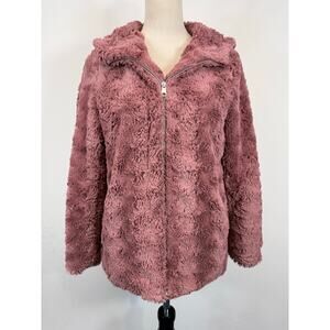 Forever 21 Pink Faux Fur Hooded Coat | Cozy Zip Front | Size S